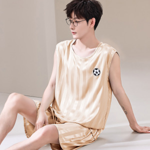 夏季男士冰丝无袖背心韩版休闲宽松青少年凉感短裤外穿家居服套装