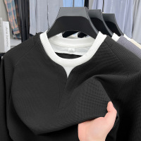 假两件卫衣男春季新款时尚撞色华夫格圆领青年韩版男士打底衫