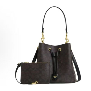 COACH蔻驰女包 Rowan 22 品牌徽标经典 皮革 水桶包手提包 小号 女款 棕色CBH07-IMXHE