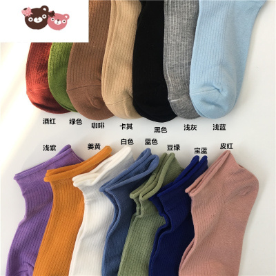 绿彩虹光5双装夏天卷边短袜可爱薄款浅口韩版日系夏季ins潮袜子女ulzzang