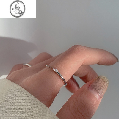 JiMi925银银链条戒指单钻食指戒小众设计指环冷淡风尾戒女ins