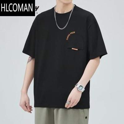 HLCOMAN夏季男士设计感口袋短袖t恤宽松百搭短tee学生日系潮流半袖体恤衫