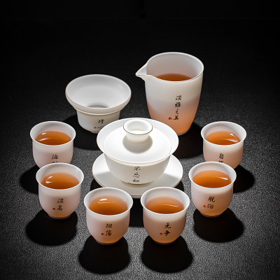 苏氏陶瓷(SUSHI CERAMICS)素烧羊脂玉功夫茶具套装德化白瓷薄胎印字高大端茶具礼盒装