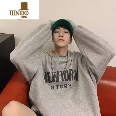 YANXU2023新款男士圆领卫衣宽松韩版潮流潮牌情侣装加绒外套