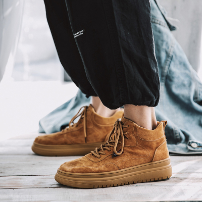 Ideamini马丁靴男厚底冬季工装靴韩版潮流中帮板鞋男高帮鞋英伦风加绒靴子