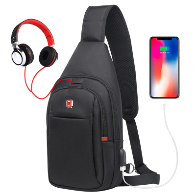 送运费险!新SWISSGEAR男士胸包单肩包运动休闲背包防水尼龙户外旅行竖款斜挎腰包男女通用A款plus版9.7英寸USB防盗插扣-