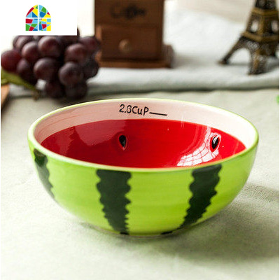 景德镇卡通创意可爱甜品水果西瓜沙拉米饭碗碗盘碟勺陶瓷餐具套装 FENGHOU 橙子2.6cup《7寸大面碗》