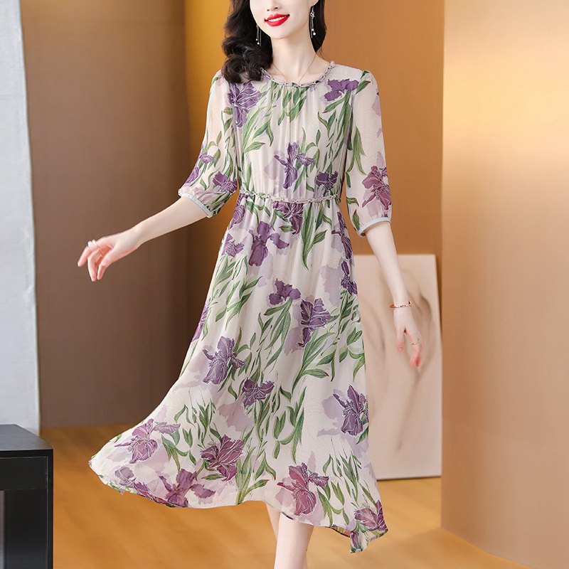 杭州真丝桑蚕丝连衣裙女夏2024新款年轻妈妈显瘦气质裙子