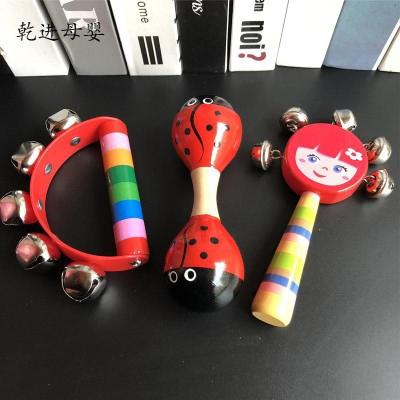新品直营-儿童玩具摇铃手铛木制串铃鼓早教乐器套装组合婴儿拨浪鼓瓢虫双头球+红女孩手摇铃+红色半园手摇铃