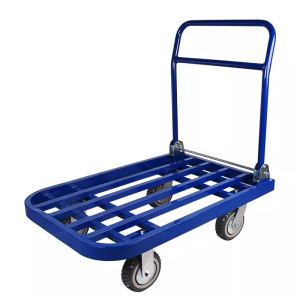 新运 平板车家用推货车钢板手推车折叠拉货车加厚方管折叠轻音手拉车4寸黑白通花单轮 个