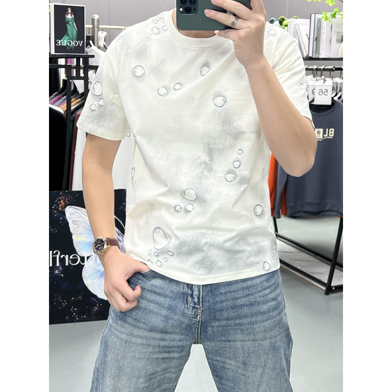 痞帅男士新款高档扎染短袖潮牌夏季圆领休闲T恤上衣潮流半袖体恤