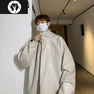 HongZun机车皮衣男2021新款潮流夹克韩版百搭帅气oversize痞帅pu休闲外套皮衣