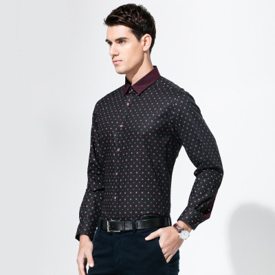 才子男装（TRIES）长袖衬衫男士秋季棉质小圆点修身正装衬衫