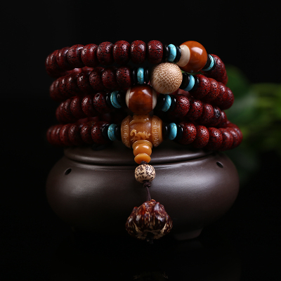 天然老星月菩提佛珠手串108颗机刷朱砂供星月菩提子开片高密正月送女朋友老婆情人节七夕生日礼物