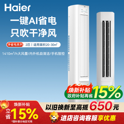 海尔(Haier)净省电 2匹新一级能效节能省电柜机客厅立式空调 KFR-50LW/E1-1