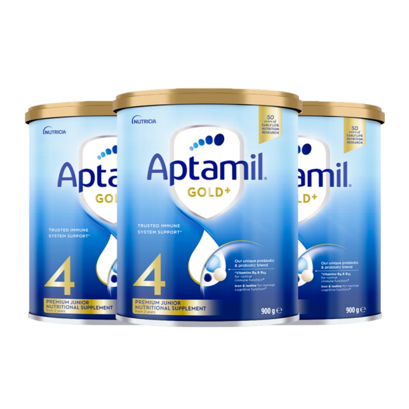 新校期-3罐装保税发 Aptamil澳洲爱他美金装奶粉4段900g/罐装 2岁以上宝宝牛奶粉进口婴幼儿四段奶粉新旧随机