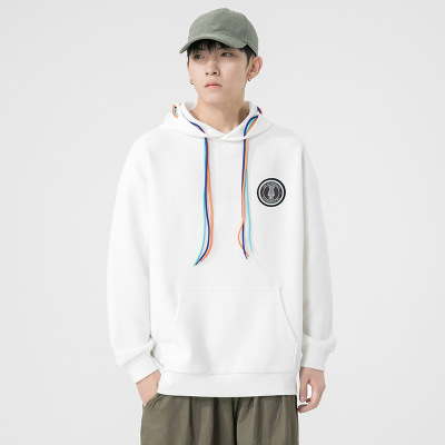 男装华夫格连帽卫衣男士秋冬新款韩版潮牌宽松纯色魔术贴外套