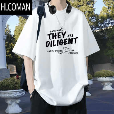 HLCOMAN短袖t恤男士夏季美式休闲宽松潮牌学生情侣款白色半袖ins