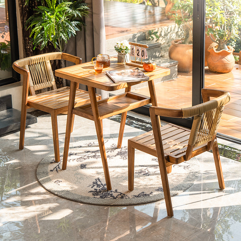 紫叶阳台茶桌椅组合实木三件套防晒休闲椅子简约看书家用一桌两椅