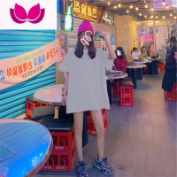 七斓玫红色t恤女短袖大码网红2023新款夏ins风T中长款宽松纯色上衣潮