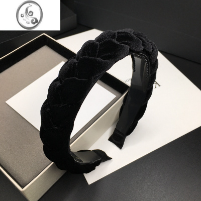 JiMi麻花编织发箍黑色韩国头箍丝绒发卡高颅顶发窟带齿防滑简约气质女