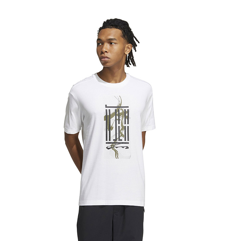 adidas wj gfx logo 图案印花运动休闲圆领短袖t恤 男款 白色 hi6860
