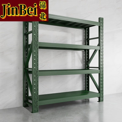 锦北货架仓储库房储物架军绿色四层主架350kg/层重型200*50*200cm