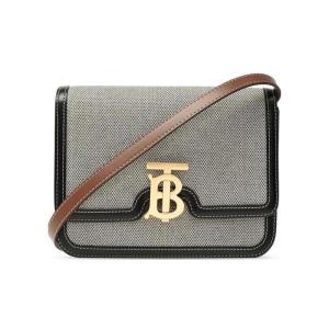 博柏利(BURBERRY)女士单肩包小号专属标识锁扣可调肩带实用多仓棉 灰色