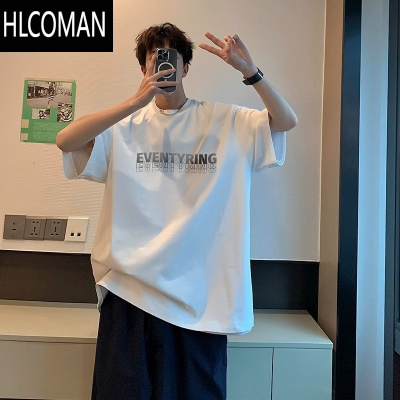 HLCOMANt恤男款2025字母宽松夏季潮牌短袖oversize美式复古