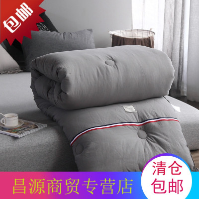 北欧简约纯色织带春秋全棉被子秋冬被纯棉双人纤维被芯可水洗