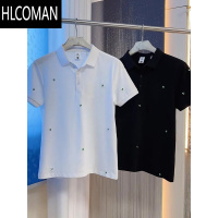HLCOMAN衫男士夏季新款潮流短袖网红同款休闲半袖修身翻领刺绣上衣服
