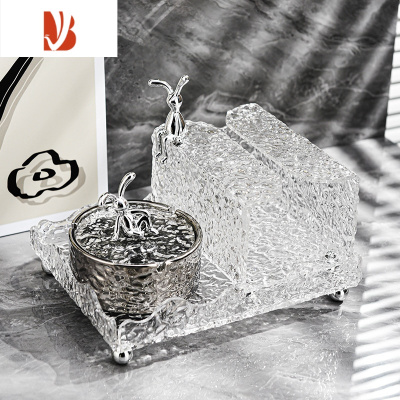 三维工匠多纸巾盒客厅轻奢放遥控创意家用桌面亚克力高颜值抽纸盒 石纹三件套(银色烟灰缸 纸巾盒 托盘)