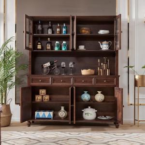 森美人美式全实木餐边柜胡桃色高酒柜乡村家用餐厅储物柜大容量定制定做