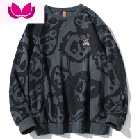 七斓秋季宽松小熊满印圆领卫衣男女ins港风嘻哈潮牌套头情侣长袖上衣