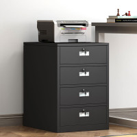 域赢文件柜办公柜矮柜抽屉柜钢制铁皮档案床头柜四斗柜黑色