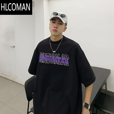 HLCOMAN短袖t恤男夏季潮牌ins美式字母印花宽松港风半袖体恤上衣