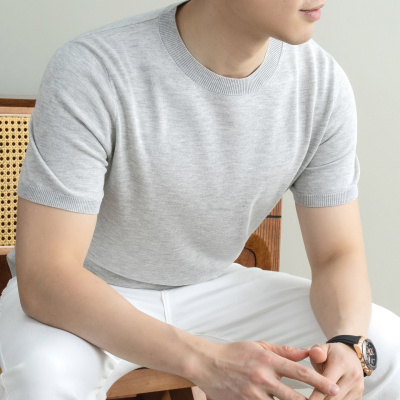 工厂天丝亚麻圆领针织短袖T恤男2026夏季新款纯色薄款舒适男士T恤