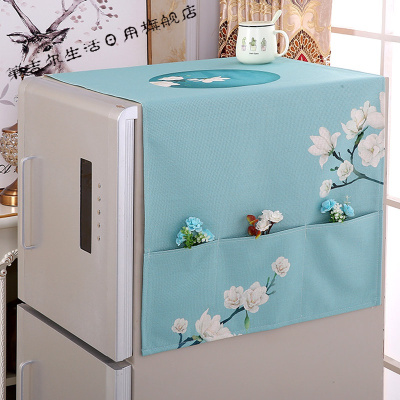第吉尔*棉麻冰箱巾双对开冰箱罩单开防尘罩家用盖巾盖布防晒洗衣机罩清新玉兰双开门65*170cm