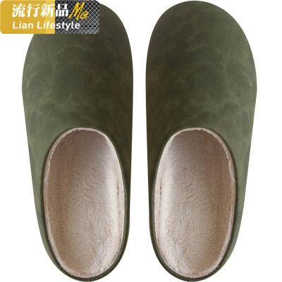 复古日式PU皮面防水包头拖鞋男女家居家用外穿情侣保暖棉拖鞋知义(ZHIYI)