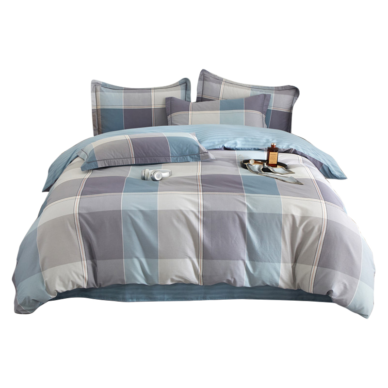 伊伊爱 全棉斜纹加密条格四件套