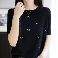 2026新款夏季蝴蝶冰丝针织短袖女T恤夏设计感小众高级感半袖