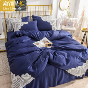 蕾丝花边冰丝四件套丝滑水洗床单被套简约天丝床上用品夏 三维工匠