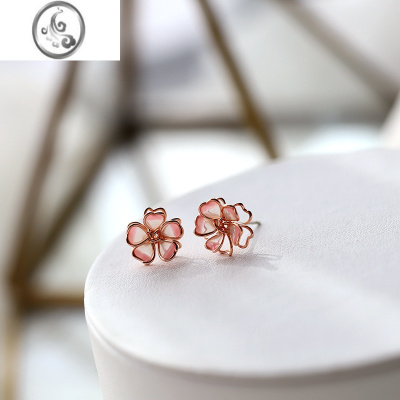 JiMi粉色樱花耳钉女夏新款甜美花朵耳夹无耳洞耳环小众设计感高级耳饰