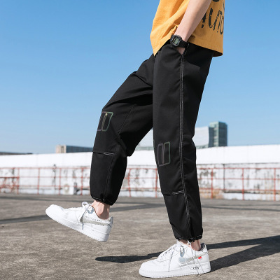 99元两件-风涵青男士休闲裤男抽绳束脚裤韩版潮流休闲运动九分裤原宿港风裤子男装