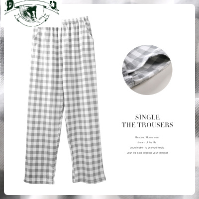 HLCOMAN睡裤男长裤春秋冬夏长款棉灰色格子宽松棉居家裤松紧裤家居裤睡裤