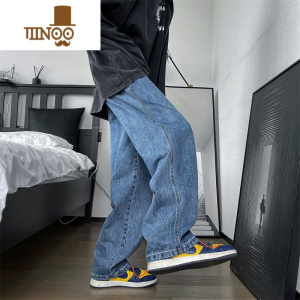 YANXUvibe国潮裤子美式街头hiphop滑板高街潮牌牛仔裤男宽松直筒阔腿裤