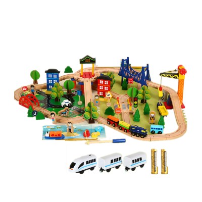 木质磁性轨道套装儿童拼搭木头轨道电动玩具火车108片轨道（+和谐号电车）
