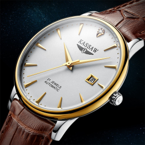 卡梭(KASSAW)手表自动机械表男表时尚商务休闲皮带蝴蝶扣男士手表女表防水情侣表K865GL