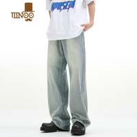 YANXU耶啵耶啵美式复古浅色水洗牛仔裤男cleanfit潮牌直筒宽松阔腿裤子