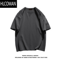 HLCOMAN美式复古深灰色短袖t恤男夏季潮牌基础款tee宽松正肩上衣